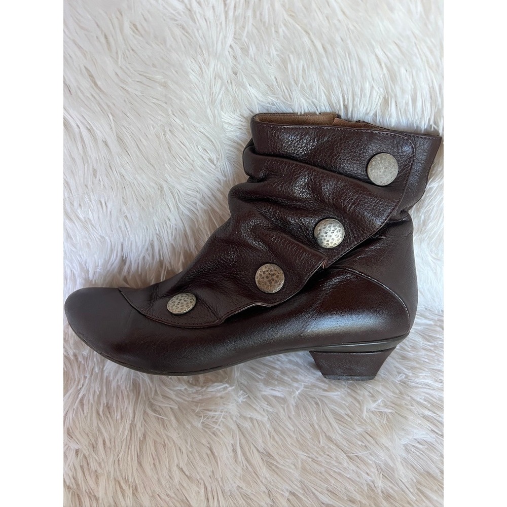 Eric Michael Soho Brown Leather Ankle Boots Slouch Button EU 39 Boho Lagenlook - Picture 12 of 16